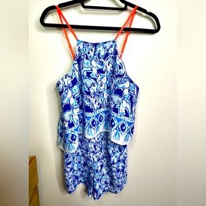 Lilly Pulitzer Womens Celyn Romper Size 2 Sleeveless Bomber Blue Get Trunky NWT